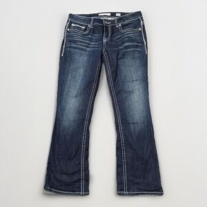 BKE Jeans Womens 32x28 Blue Culture Boot Whiskered‎ Stretch Distressed Buckle
